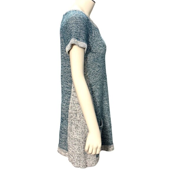 CCC Heathered Blue White Cap Sleeve Knit Dress Marine Layer Bodycon Pockets Med - Picture 4 of 8